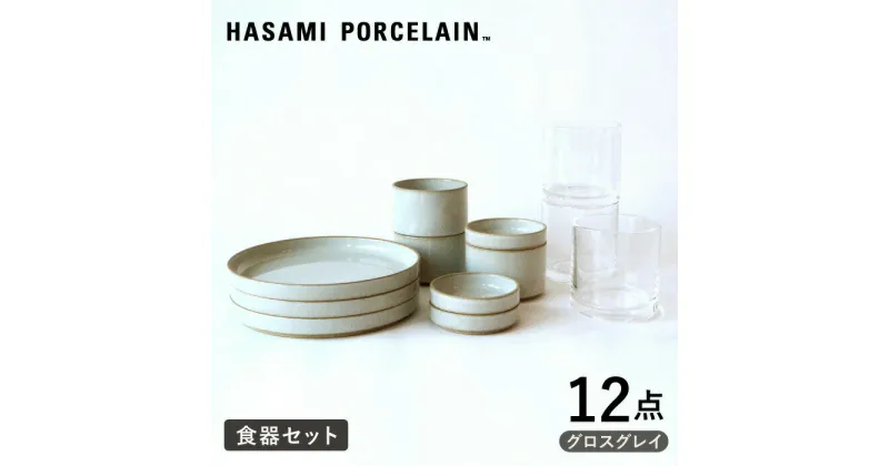 【ふるさと納税】【HASAMI PORCELAIN】プレート ボウル グロスグレイ タンブラー 12点セット 【東京西海】 [DD215]