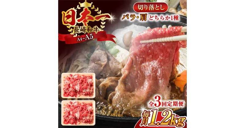 【ふるさと納税】【全3回定期便】【A4～A5】長崎和牛切り落とし　1.2kg(600g×2p）【株式会社 MEAT PLUS】[QBS051]