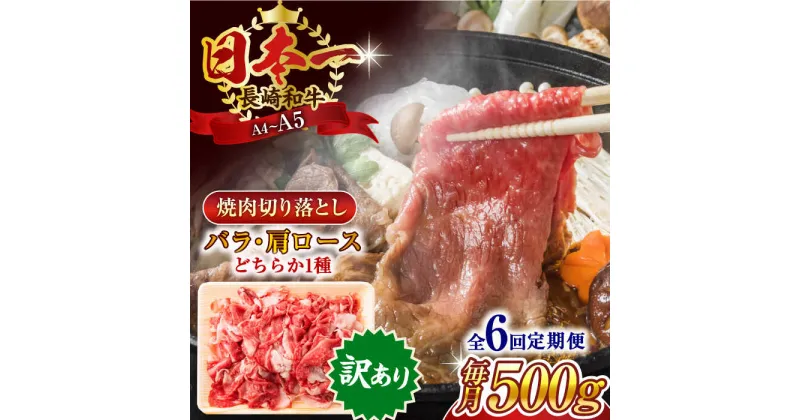 【ふるさと納税】【全6回定期便】【訳あり】【A4〜A5】長崎和牛焼肉切り落とし(肩ロース・バラ）　500g【株式会社 MEAT PLUS】[QBS040]