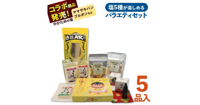 【ふるさと納税】【多数の企業とコラボ実績あり】塩の楽しみ方が広がる塩コラボセット（塩、椿油、おつまみ燻製サバ、米粉かりんとう、塩プリン） 塩 しお 燻製 おつまみ 椿油 オイル セット 詰め合わせ ギフト 調味料 プリン かりんとう 米粉 常温 【やがため】 [RBM006]