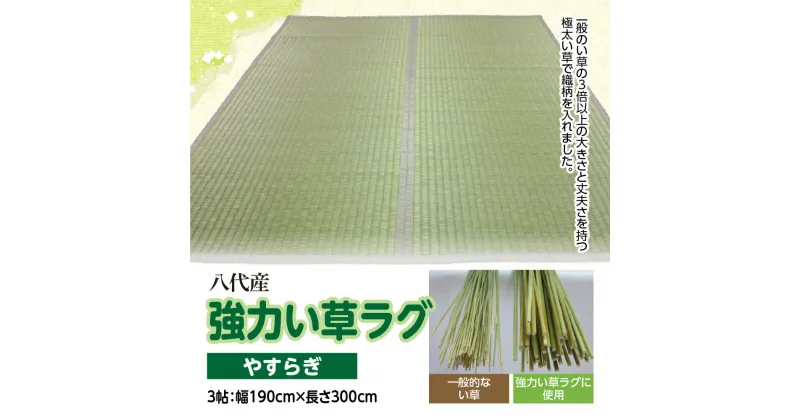 【ふるさと納税】八代産 い草 強力い草ラグ やすらぎ 3帖 幅190cm×長さ300cm 1枚 イグサ 熊本県産 ラグ マット 和風 工芸 伝統 上敷き 国産 九州 送料無料