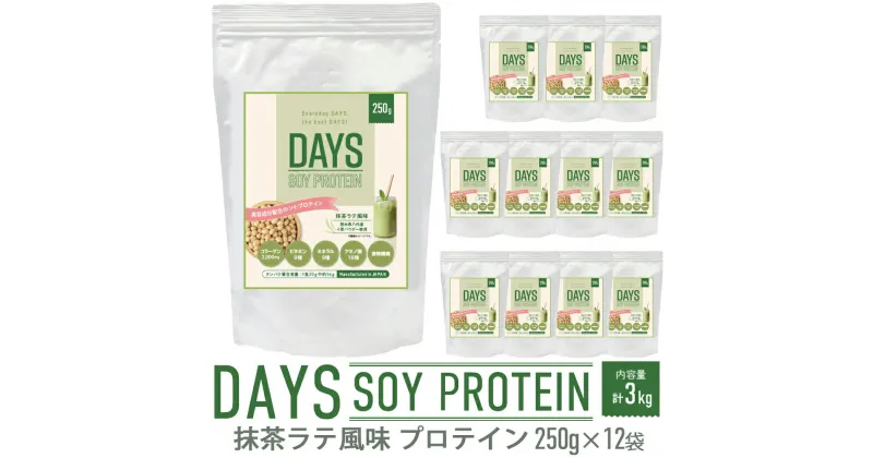 【ふるさと納税】DAYS SOY PROTEIN 抹茶ラテ風味 250g×12袋 合計3kg ソイプロテイン い草 大豆たんぱく質 抹茶 植物性タンパク質 コラーゲンペプチド 健康食材 送料無料 イ草 藺草 いぐさ 筋トレ