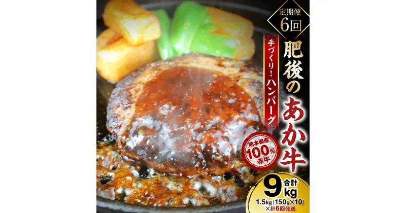 【ふるさと納税】【定期便6回】熊本県産赤牛100％ 手づくり！ハンバーグ 9kg 1500g（150g×10個）×6回発送 ハンバーグ 冷凍 牛肉 国産 レトルト セット 熊本県産 赤牛 おかず 送料無料