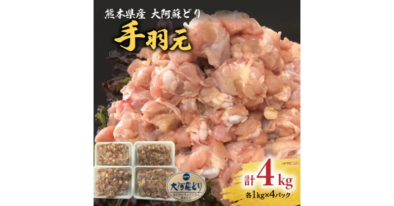 【ふるさと納税】熊本県産 大阿蘇どり 手羽元 4kg 約1kg×4パック 鶏肉 手羽 真空パック 冷凍 国産 九州 送料無料