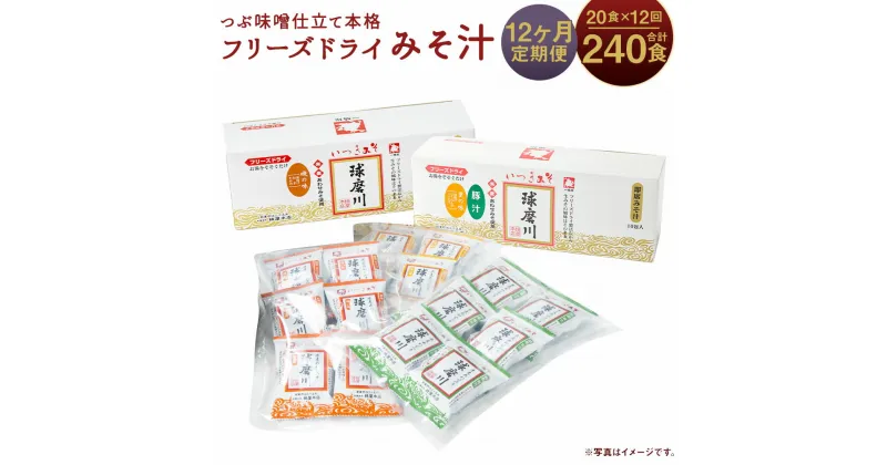 【ふるさと納税】【12ヶ月定期便】つぶ味噌仕立て 本格 フリーズドライ みそ汁 (磯の味＆里の味＆豚汁) 3種 20食×12回お届け 合計240食 12ヶ月 定期便 インスタント アソート 詰め合わせ 食べ比べ とん汁 球磨川みそ 味噌汁 送料無料