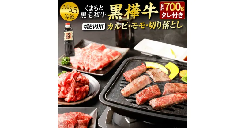 【ふるさと納税】くまもと黒毛和牛 黒樺牛 A4～A5等級 焼き肉用 カルビ・モモ・切り落としセット 合計700g 焼肉のタレ付き 焼き肉 薄切り 切り落とし 食べ比べ 和牛 くろはなぎゅう お肉 牛肉 黒毛和牛 国産 九州産 熊本県産 冷凍 送料無料