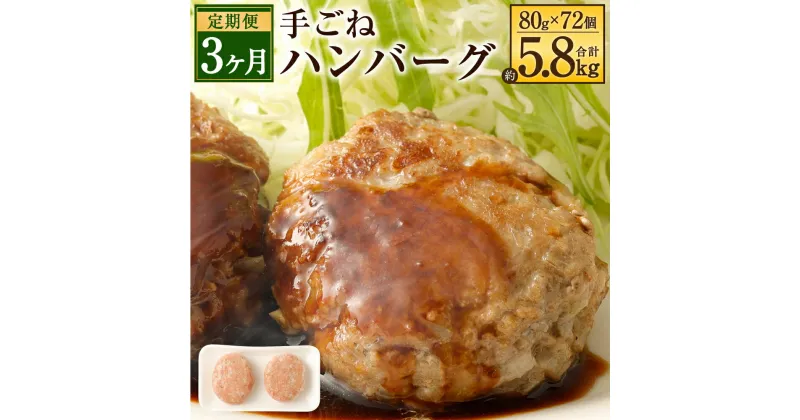 【ふるさと納税】【3ヶ月定期便】手ごねハンバーグ 合計約5.8kg 約80g×24個×3回 合計72個 ハンバーグ 合挽肉 合い挽き肉 牛肉 豚肉 惣菜 簡単調理 焼くだけ セット 詰め合わせ 冷凍 九州産 送料無料