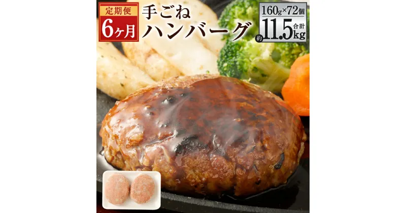 【ふるさと納税】【6ヶ月定期便】手ごねハンバーグ 合計約11.5kg 約160g×12個×6回 合計72個 ハンバーグ 合挽肉 合い挽き肉 牛肉 豚肉 惣菜 簡単調理 焼くだけ セット 詰め合わせ 冷凍 九州産 送料無料