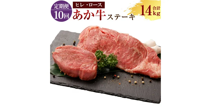 【ふるさと納税】定期便10ヶ月 熊本産 ステーキ用 あか牛 ヒレ肉 600g×10回 ロース肉 800g×10回 合計14kg 10回お届け 2種類 牛肉 和牛 ステーキ 牛 肉 お肉 赤牛 冷凍 セット 詰め合わせ 熊本県産 九州産 国産 送料無料