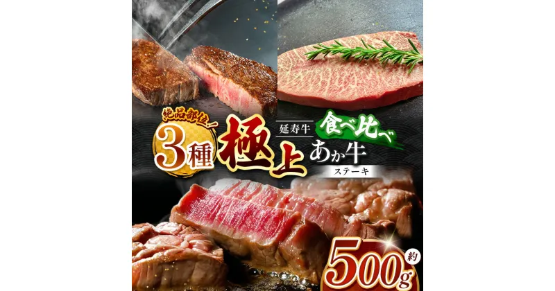 【ふるさと納税】熊本県産 あか牛 「-延寿牛-」 ステーキ 絶品部位 3種 （ ロース ミスジ モモ ） 食べ比べ 約500g | 肉 にく お肉 おにく 牛 牛肉 延寿牛 セット 熊本 送料無料 玉名 熊本