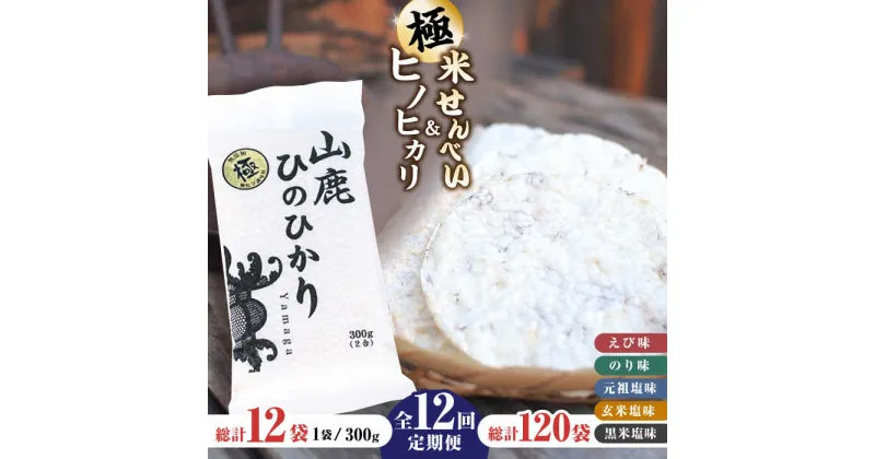 【ふるさと納税】【12回定期便】【極み】米せんべい（えび味、のり味、元祖塩味、玄米塩味、黒米塩味） & ヒノヒカリ【せんべい工房】[ZBQ013]