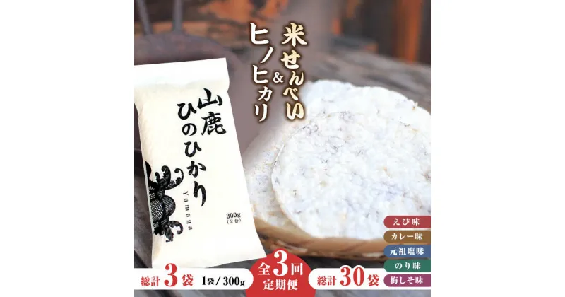 【ふるさと納税】【3回定期便】【おつまみにも♪】米せんべい（えび味、カレー味、元祖塩味、のり味、梅しそ味）& ヒノヒカリ【せんべい工房】[ZBQ014]