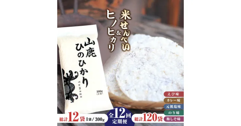 【ふるさと納税】【12回定期便】【おつまみにも♪】米せんべい（えび味、カレー味、元祖塩味、のり味、梅しそ味）& ヒノヒカリ【せんべい工房】[ZBQ016]