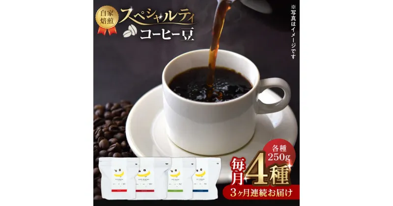 【ふるさと納税】【3回定期便】【豆のまま】自家焙煎 スペシャルティコーヒー 豆 （ 250g × 4種 ）約80杯分【かきやま果実】[ZCJ017]