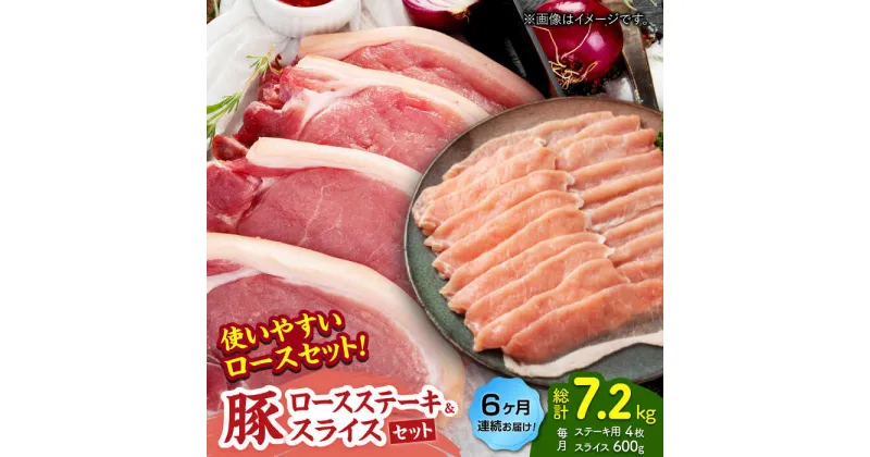 【ふるさと納税】【6回定期便】豚ロースステーキ＆スライスセット 約1.2kg（ステーキ用 約150g×4枚・スライス 約300g×2pc）【吉里精肉】[ZEW103]