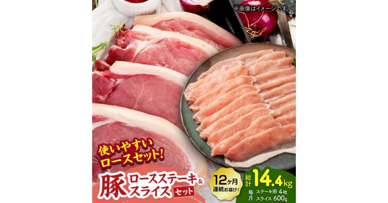 【ふるさと納税】【12回定期便】豚ロースステーキ＆スライスセット 約1.2kg（ステーキ用 約150g×4枚・スライス 約300g×2pc）【吉里精肉】[ZEW104]