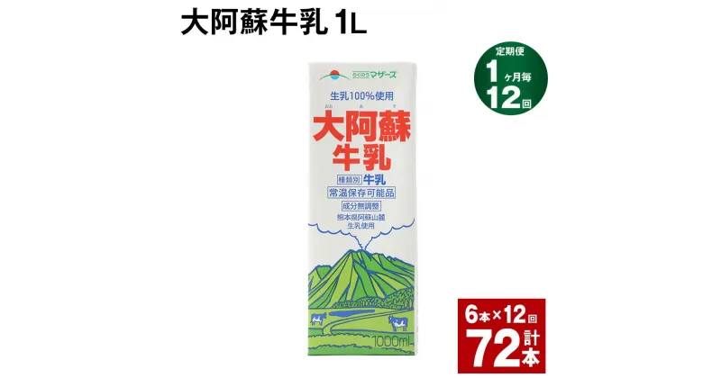 【ふるさと納税】【定期便】【1ヶ月毎12回】大阿蘇牛乳 1L 紙パック 6本 計72本（6本×12回） 牛乳 ミルク 成分無調整牛乳 乳飲料 乳性飲料 熊本県産 国産 九州 熊本県 菊池市 送料無料