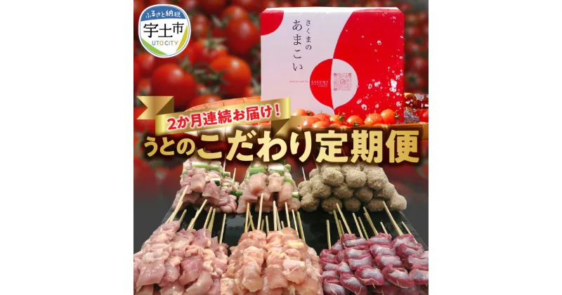 【ふるさと納税】定期便 2回 焼き鳥 6種セット 生冷凍 もも串 ももねぎま串 肩肉串 むねねぎま串 砂肝串 つくね串 やきとりのタレ付き 九州産 計 72本 約 2kg ミニトマト 約 1.5kg さくまのあまこい にがり農法 熊本県産 おつまみ バーベキュー 送料無料【熊本県宇土市】