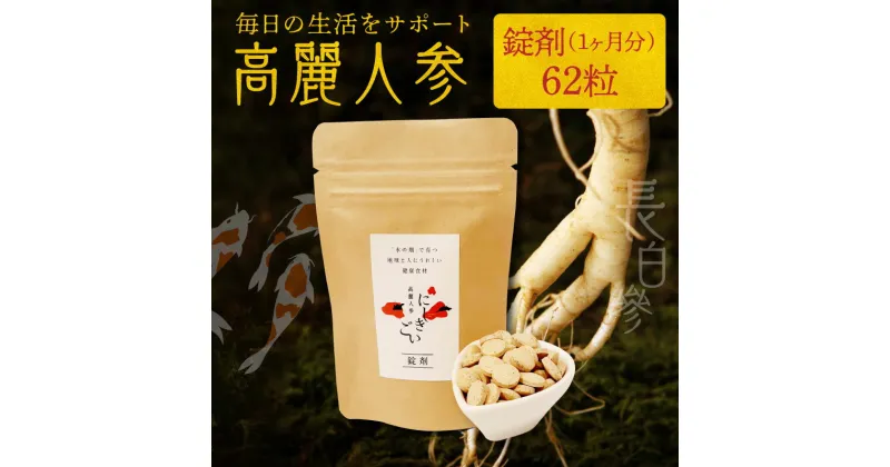 【ふるさと納税】高麗人参 錠剤 1か月分 62粒 お手軽 持ち運び 便利 毎日 生活 健康 サポート 朝鮮人参 長白參 アクアポニックス 水耕栽培 サポニン にしきごい ナカファーム お取り寄せ 送料無料【熊本県宇土市】