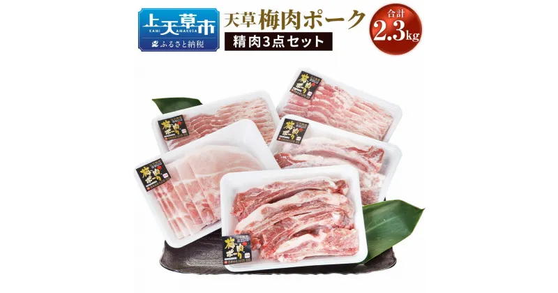 【ふるさと納税】（飼育期間中）完全無薬！梅肉エキス肥育 天草梅肉ポーク精肉 3点 セット（BBQ、焼肉用） 合計2.3kg 肉 お肉 詰め合わせ 詰合せ 熊本県産 上天草産 九州産 梅肉 豚肉 バラ肉 モモ肉 スペアリブ 焼肉 BBQ バーベキュー 冷凍 送料無料