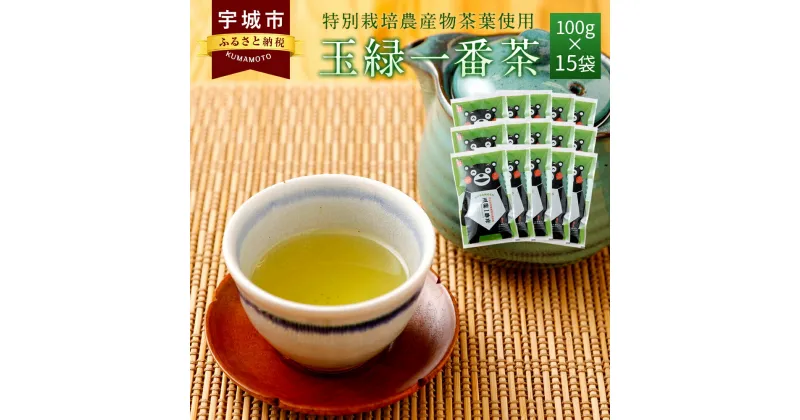 【ふるさと納税】 緑茶 くまモン 玉緑一番茶 100g 15袋セット 日本茶 一番茶 農薬を使わず栽培した茶葉 送料無料