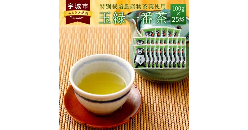 【ふるさと納税】 緑茶 くまモン 玉緑一番茶 100g 25袋セット 日本茶 一番茶 農薬を使わず栽培した茶葉 送料無料