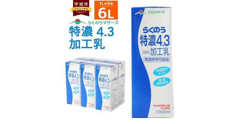 【ふるさと納税】 牛乳 らくのう特濃4.3 加工乳 1L×6本 合計6L 紙パック 乳飲料 乳性飲料 らくのうマザーズ ドリンク 飲み物 飲料 セット 常温保存可能 ロングライフ 送料無料