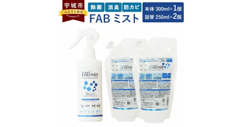 【ふるさと納税】 除菌 FABミストボトル・詰替セット 本体300ml×1 詰め替え用250ml×2 合計800ml 消臭 防カビ 食品素材 天然由来 ファブミスト 防カビスプレー ビッグバイオ 日本製 九州 熊本県 宇城市 送料無料