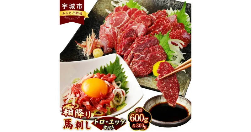 【ふるさと納税】【国内肥育】霜降り 馬刺し トロ 300g ユッケ 300g セット 醤油・生姜・ユッケタレ付き 馬肉 霜降り お肉 肉 真空パック 小分け 冷凍 熊本県 宇城市 送料無料