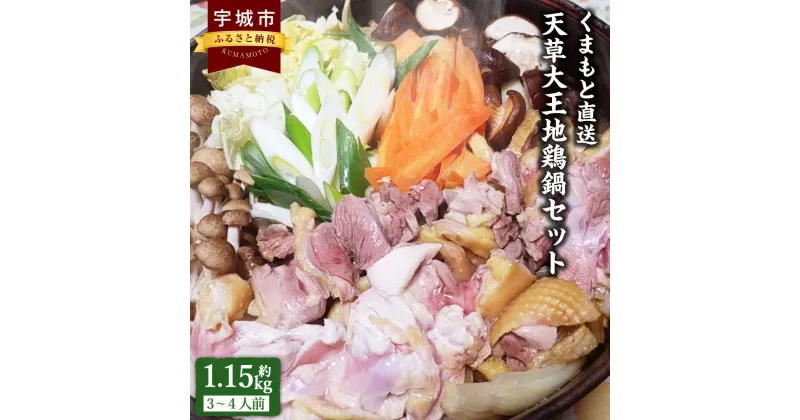 【ふるさと納税】くまもと直送 天草大王 地鶏鍋セット（3～4人前）計約1.15kg 熊本地鶏 地鶏 鶏肉 ぶつ切り肉 カット肉 つみれ だご麺 スープ付き 地鶏鍋 鍋 鍋セット お取り寄せグルメ 冷凍 国産 熊本県 宇城市 送料無料