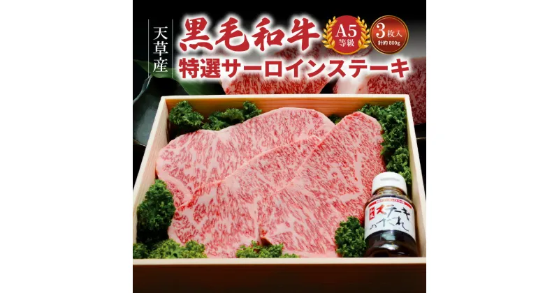 【ふるさと納税】【 着日指定 】 ミシュランビブグルマン 日本 初受賞 黒毛和牛 牛肉 A5 等級 特選 サーロインステーキ 3枚 約 800g ソース付き 柔らかい サーロイン ステーキ 牛 肉 お肉のプロ お肉 甘み 風味 旨味 直営牧場 産地直送 熊本県 天草市 送料無料