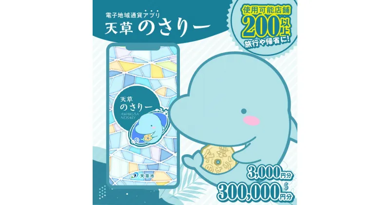 【ふるさと納税】天草市 電子地域通貨 天草のさりー 選べる 金額 3,000円分 ～ 300,000円分 飲食 宿泊 体験 サービス 旅行 帰省 イルカウォッチング ダイビング ネイル 理美容 クーポン 電子クーポン 熊本県 お取り寄せ 送料無料