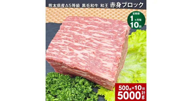 【ふるさと納税】【定期便】【1ヶ月毎10回】熊本県産 A5等級 黒毛和牛 和王 赤身ブロック 計5000g（500g×10回）肉 お肉 牛肉 牛 和牛 赤身 赤身肉 ブロック肉 ソトヒラ ウチヒラ モモ もも肉 赤身 熊本県 冷凍 パック 真空パック 合志市 送料無料