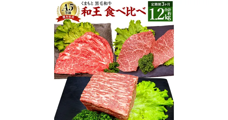 【ふるさと納税】【3ヶ月 定期便】熊本県産 A5 等級 黒毛和牛 和王 食べ比べ 合計1.25kg モモ スライス 450g もも肉 ステーキ 300g 赤身 ブロック ブロック肉 500g お肉 牛肉 冷凍 国産 熊本県 合志市 送料無料